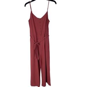 Becool Brown Wide Leg Jumpsuit - V-Neck Tie Waist - Size Large
